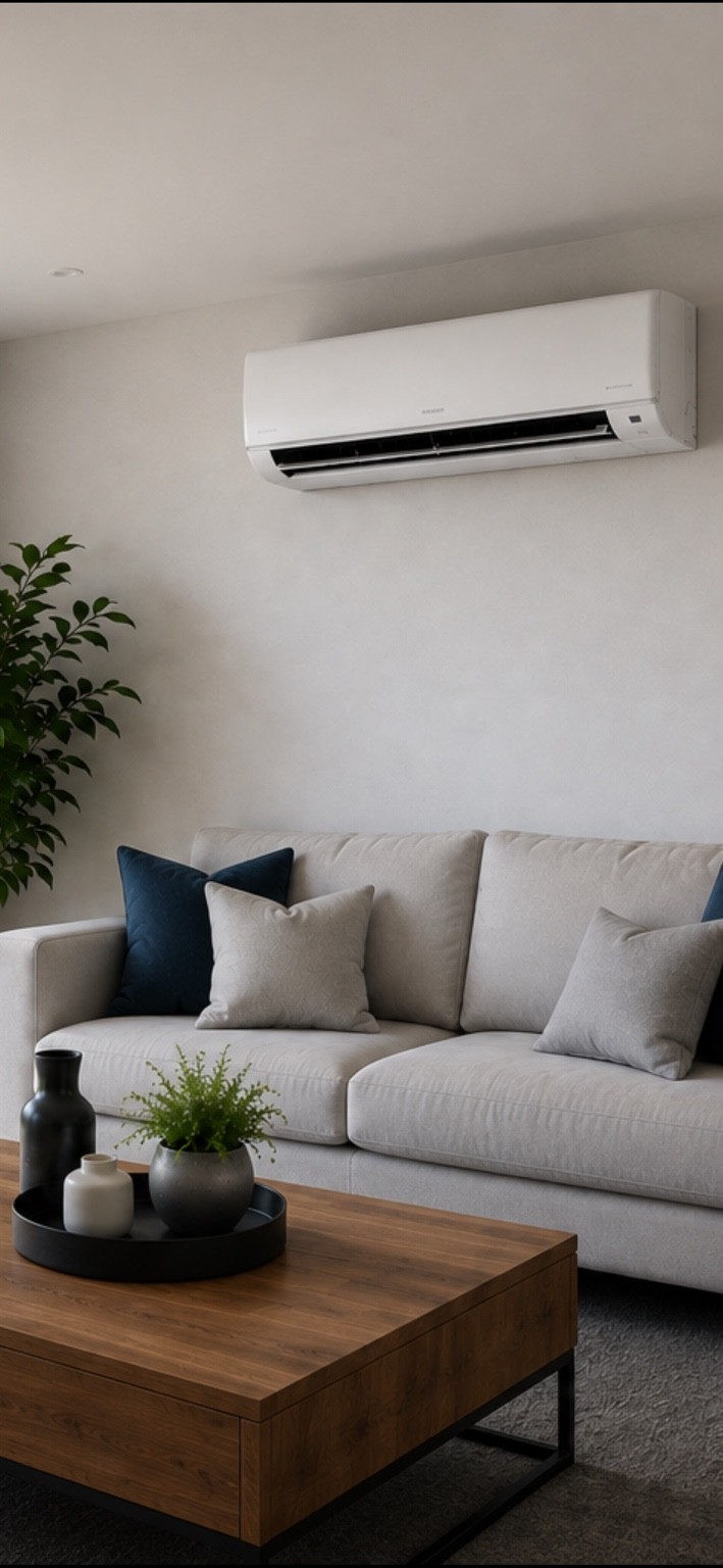 Modern living room fitted with air conditioning